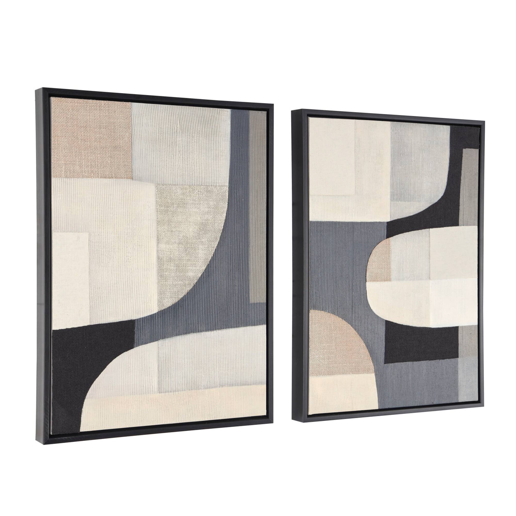 Wooden Geometric Mixed Media Home Wall Décor with Black Frames, Pack of 2